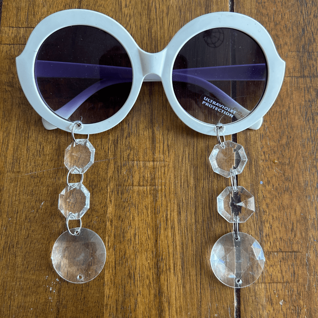 Round White Sunglasses with Crystal Charms – Handmade & Upcycled - The Modern Alien