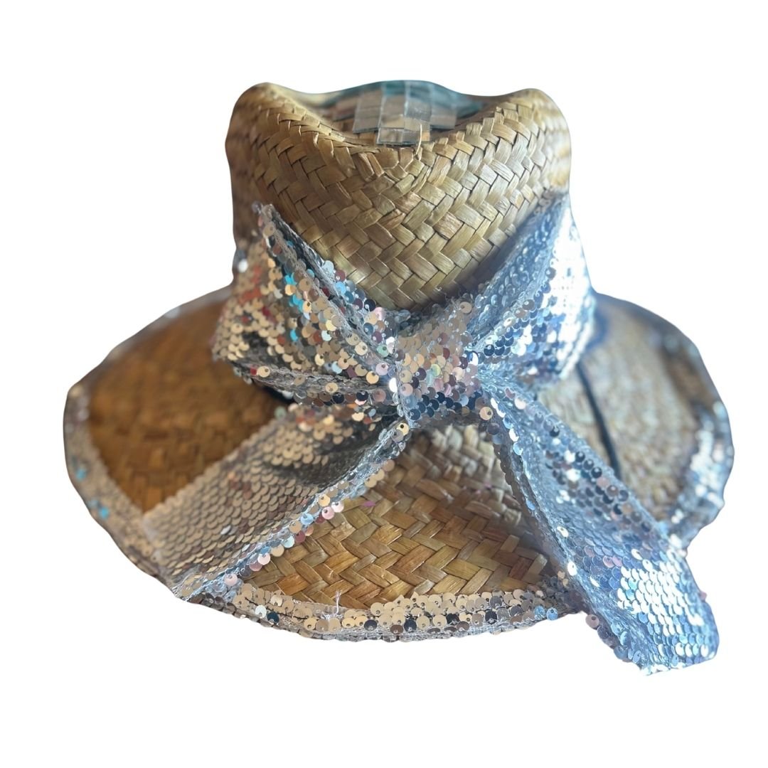 Sequin-Trimmed Straw Hat – Handmade & Upcycled
