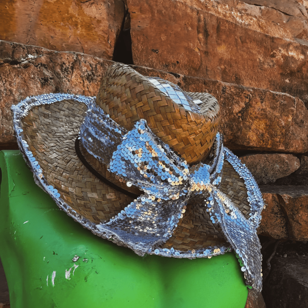 Sequin - Trimmed Straw Hat – Handmade & Upcycled - The Modern Alien