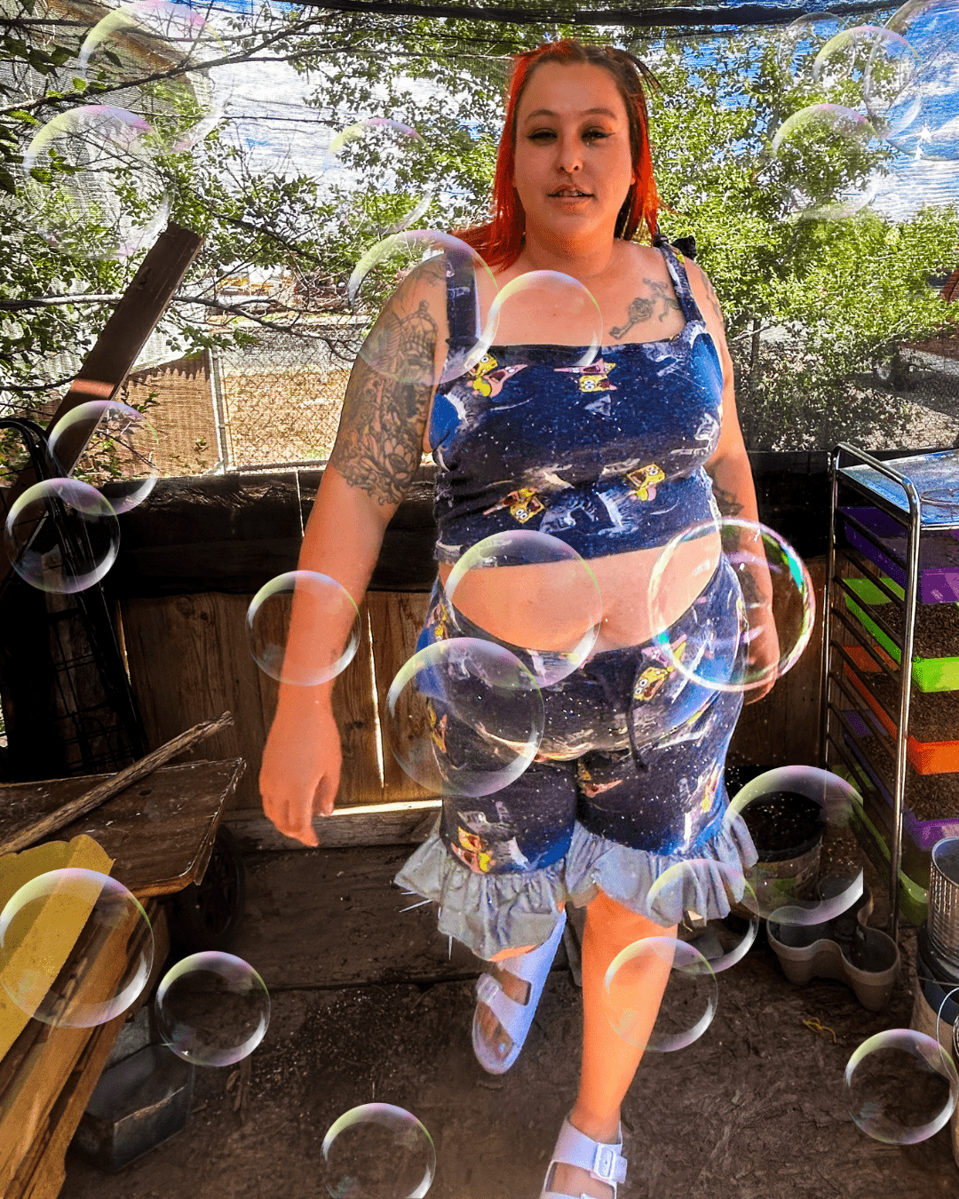 Space Sponge Crop Top & Ruffle Shorts Set – Handmade from Upcycled Pajamas