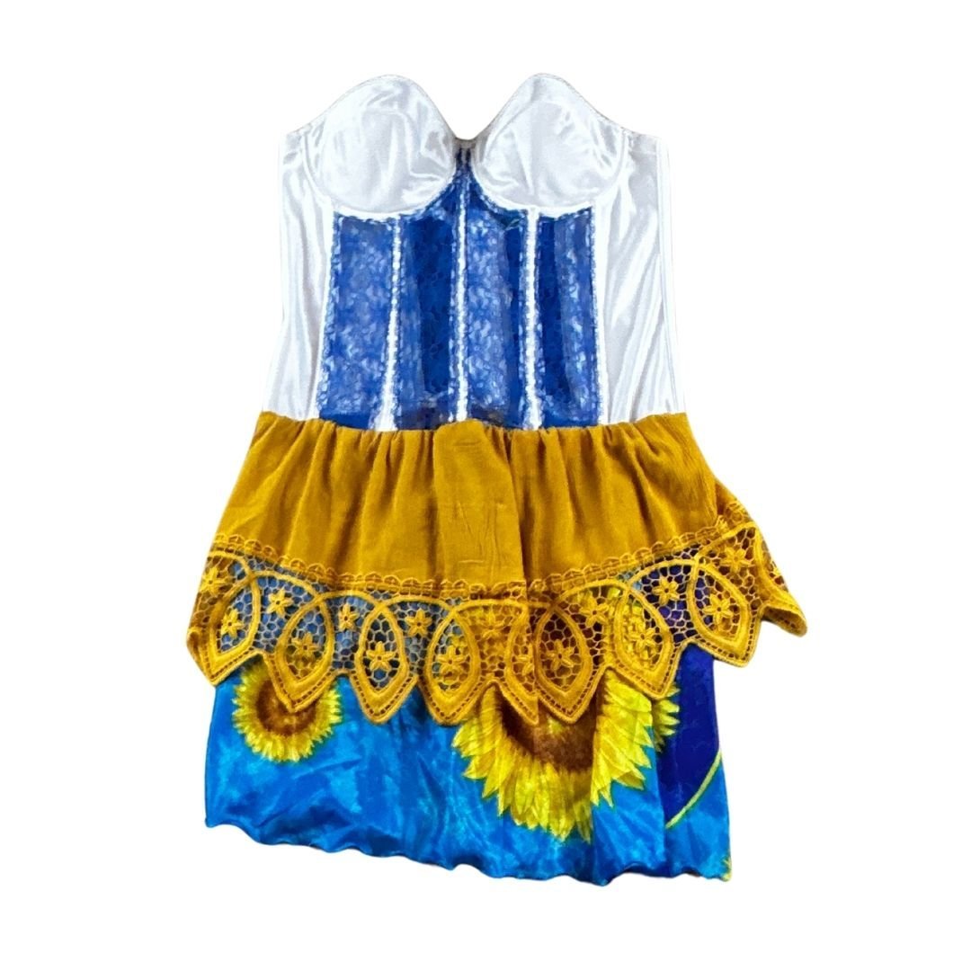 Sunflower Corset Midi Dress – Handmade & Upcycled - The Modern Alien