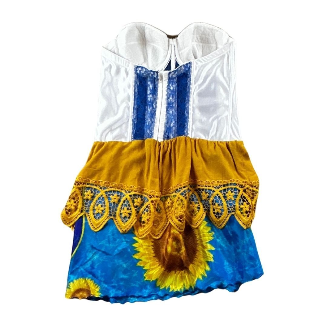 Sunflower Corset Midi Dress – Handmade & Upcycled - The Modern Alien