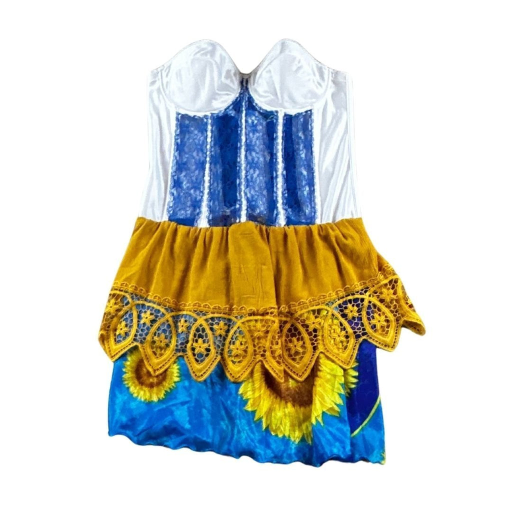 Sunflower Corset Midi Dress – Handmade & Upcycled - The Modern Alien