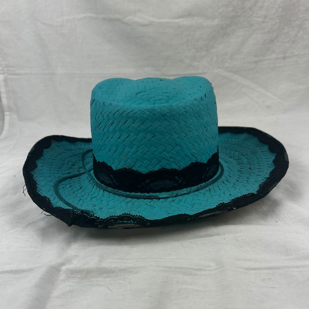 Turquoise Lace - Trimmed Hat – Upcycled with Vintage Embellishments - The Modern Alien
