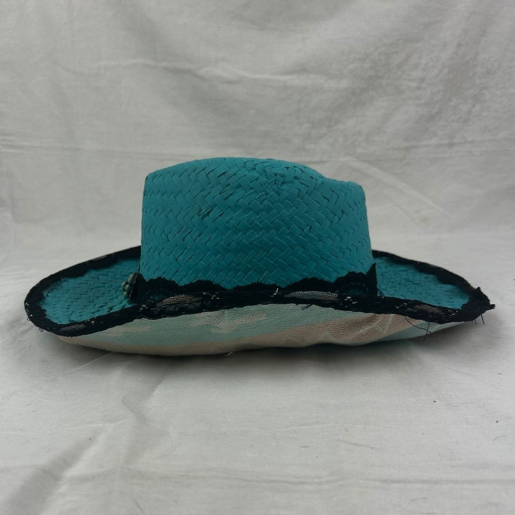Turquoise Lace - Trimmed Hat – Upcycled with Vintage Embellishments - The Modern Alien