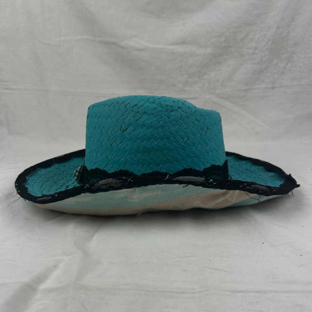 Turquoise Lace - Trimmed Hat – Upcycled with Vintage Embellishments - The Modern Alien