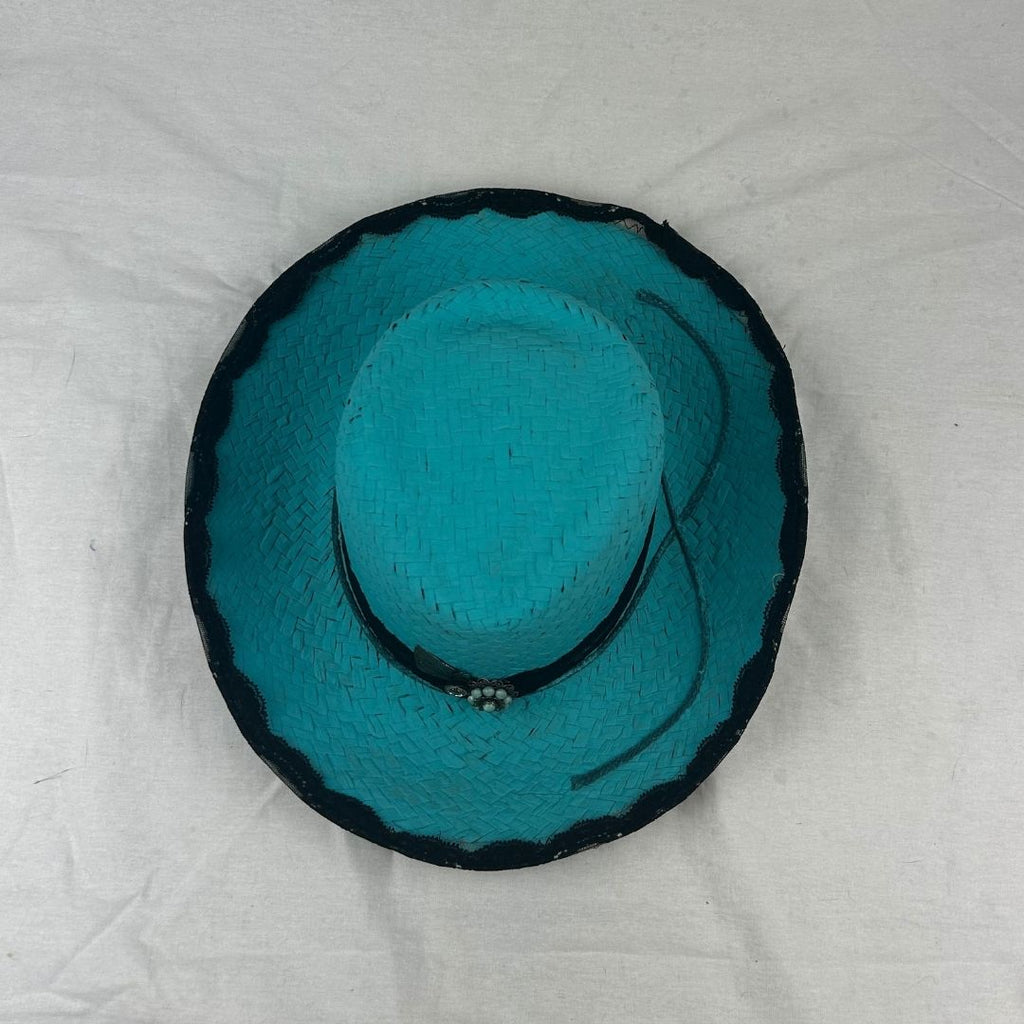 Turquoise Lace - Trimmed Hat – Upcycled with Vintage Embellishments - The Modern Alien