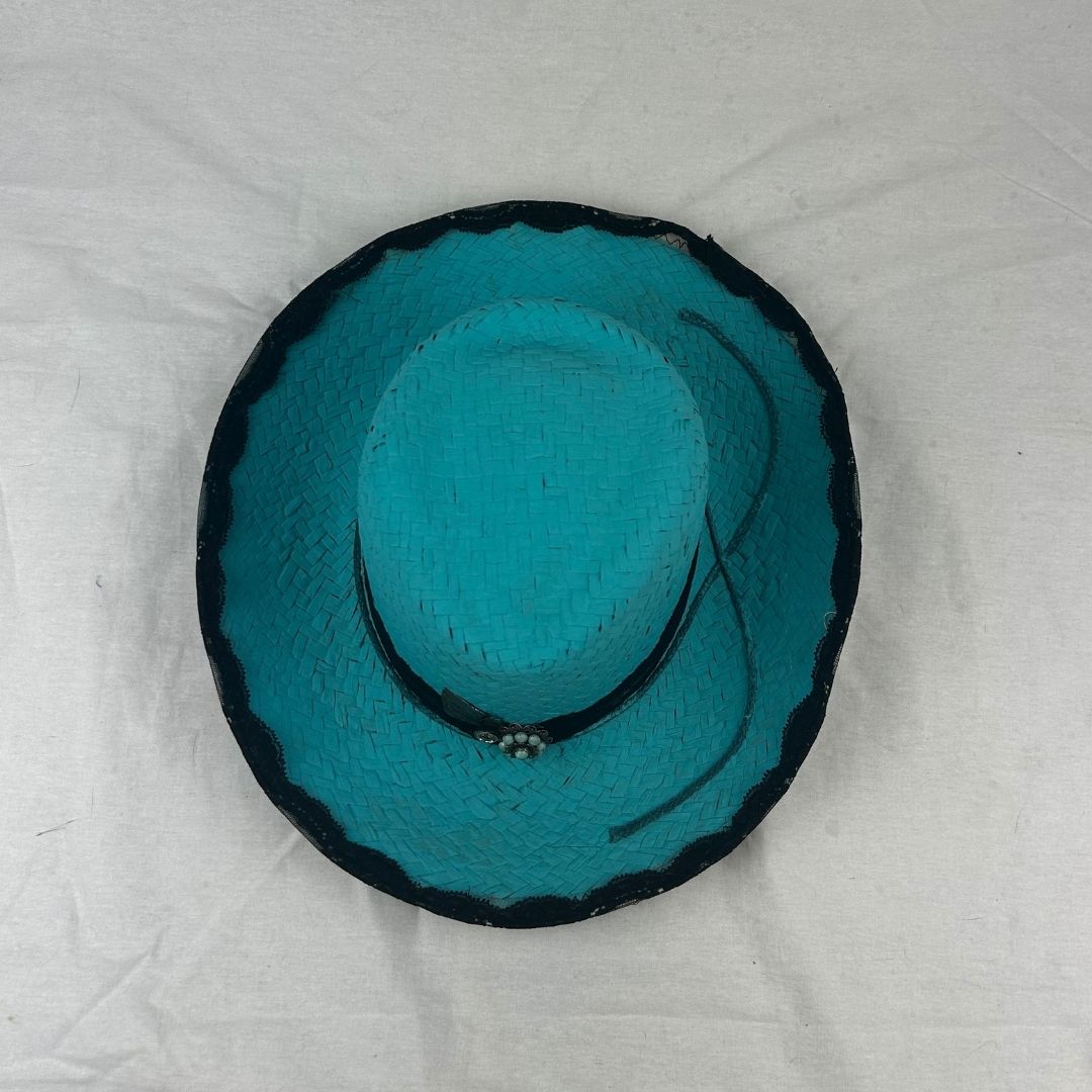 Turquoise Lace - Trimmed Hat – Upcycled with Vintage Embellishments - The Modern Alien