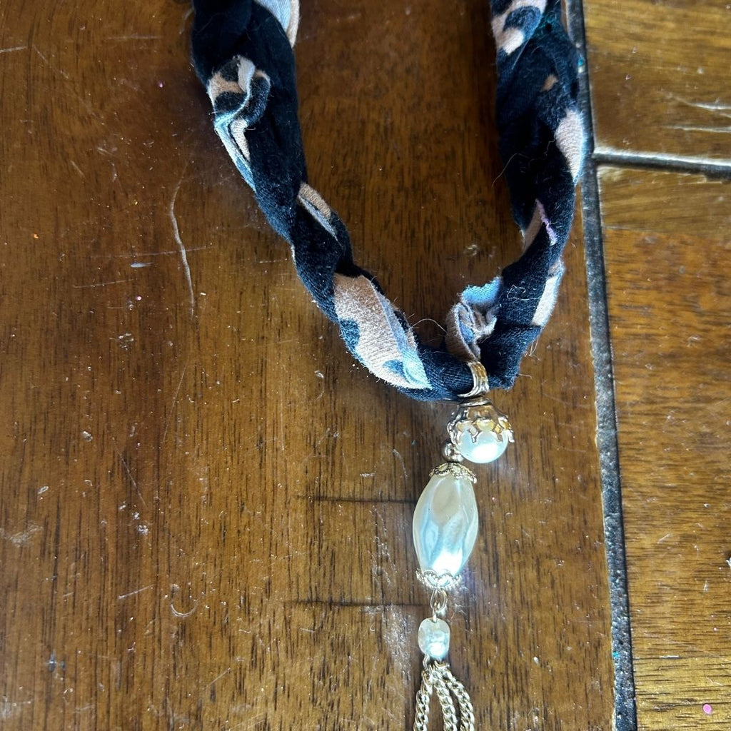 Twisted Leopard Charm Necklace – Handmade from Scrap Fabric & Vintage Jewelry - The Modern Alien