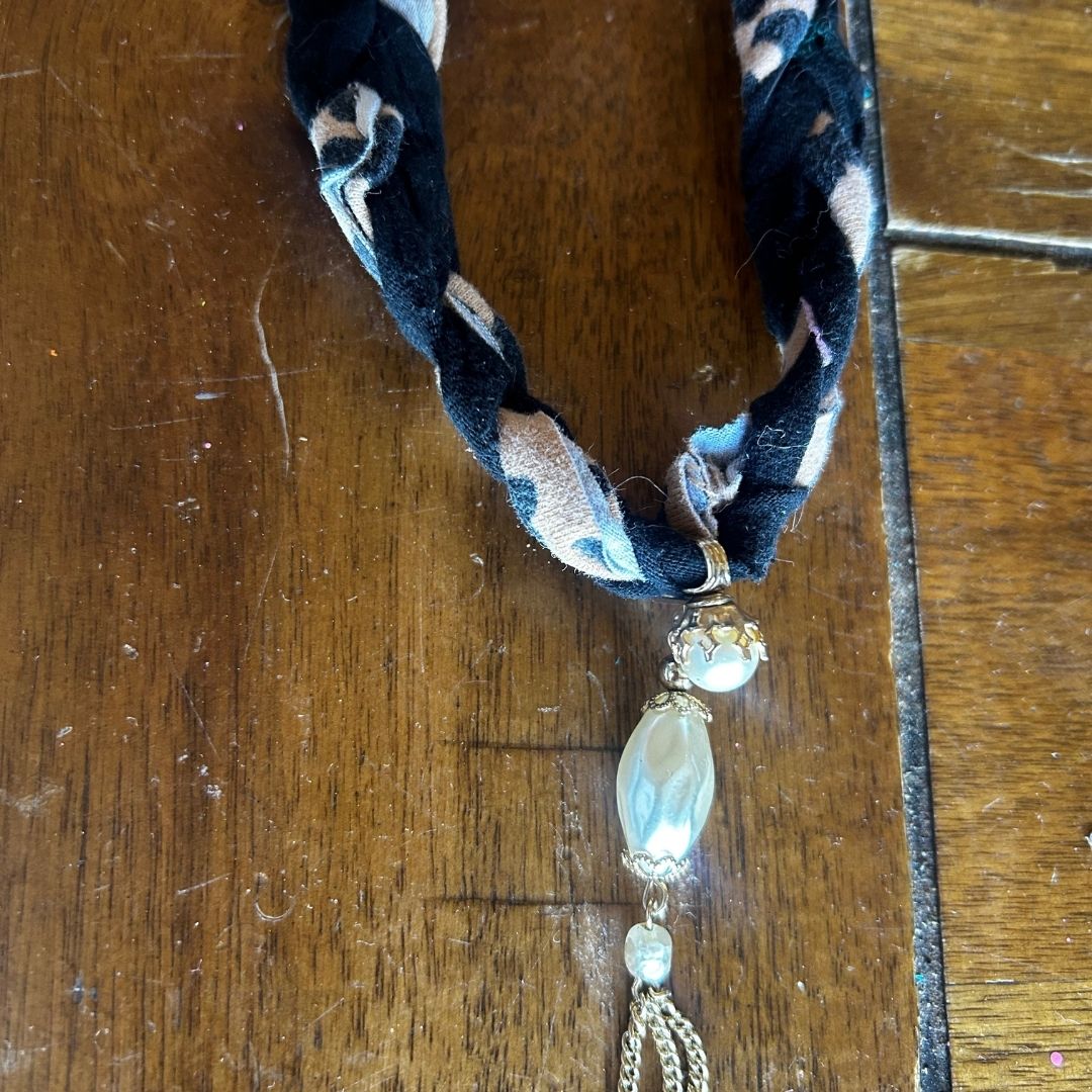 Twisted Leopard Charm Necklace – Handmade from Scrap Fabric & Vintage Jewelry - The Modern Alien