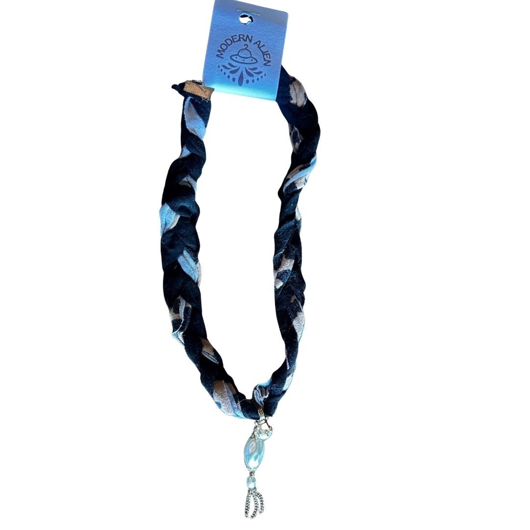 Twisted Leopard Charm Necklace – Handmade from Scrap Fabric & Vintage Jewelry