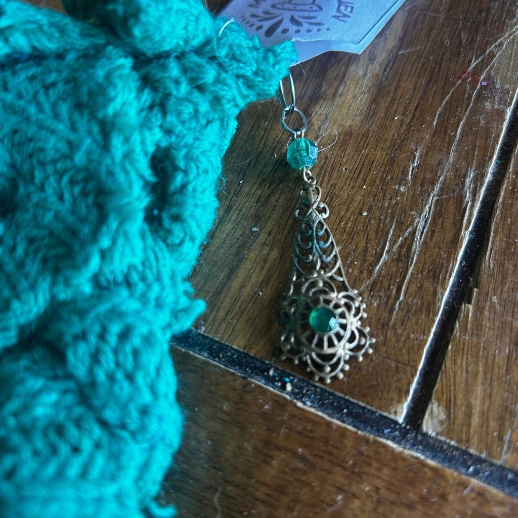 Upcycled Crochet Wristlet | Handmade from Fabric Scraps & Mismatched Earrings | Sustainable Boho Accessory - The Modern Alien