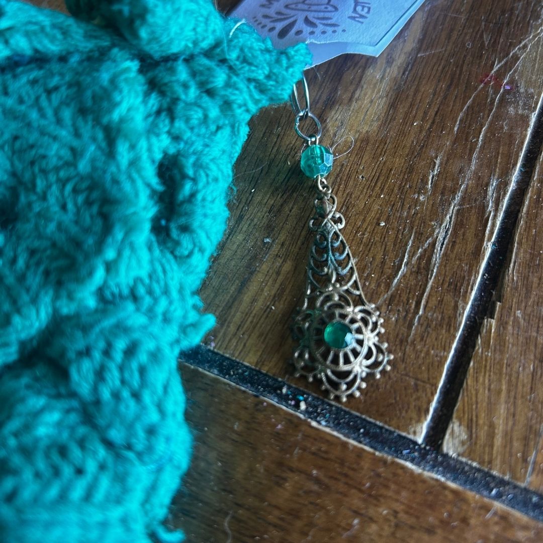 Upcycled Crochet Wristlet | Handmade from Fabric Scraps & Mismatched Earrings | Sustainable Boho Accessory - The Modern Alien