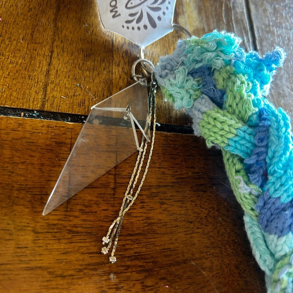 Upcycled Crochet Wristlet | Handmade from Scrap Fabric & Mismatched Earrings | One - of - a - Kind Sustainable Accessory - The Modern Alien