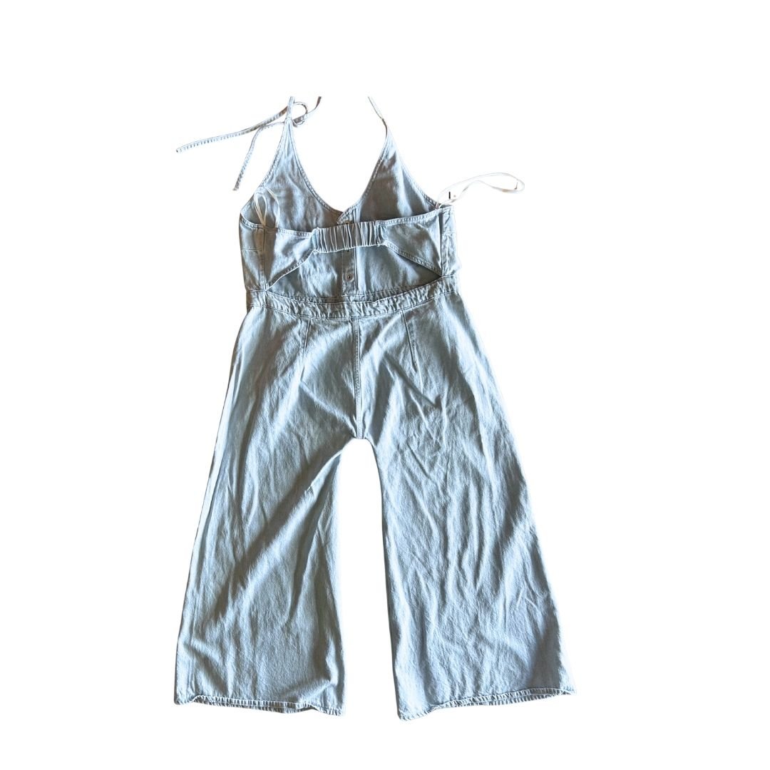 Upcycled Denim Jumpsuit – Wide - Leg & Backless | Reworked from Vintage Dress | Handmade in Arizona - The Modern Alien