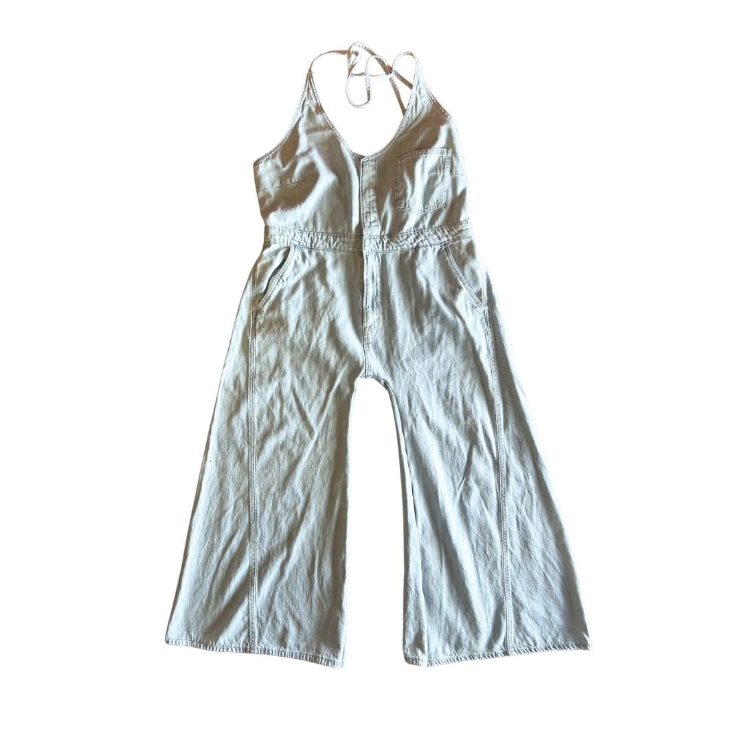 Upcycled Denim Jumpsuit – Wide - Leg & Backless | Reworked from Vintage Dress | Handmade in Arizona - The Modern Alien