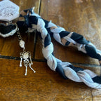 Upcycled Denim Wristlet | Handmade from Scrap Fabrics & Mismatched Earrings | One - of - a - Kind - The Modern Alien
