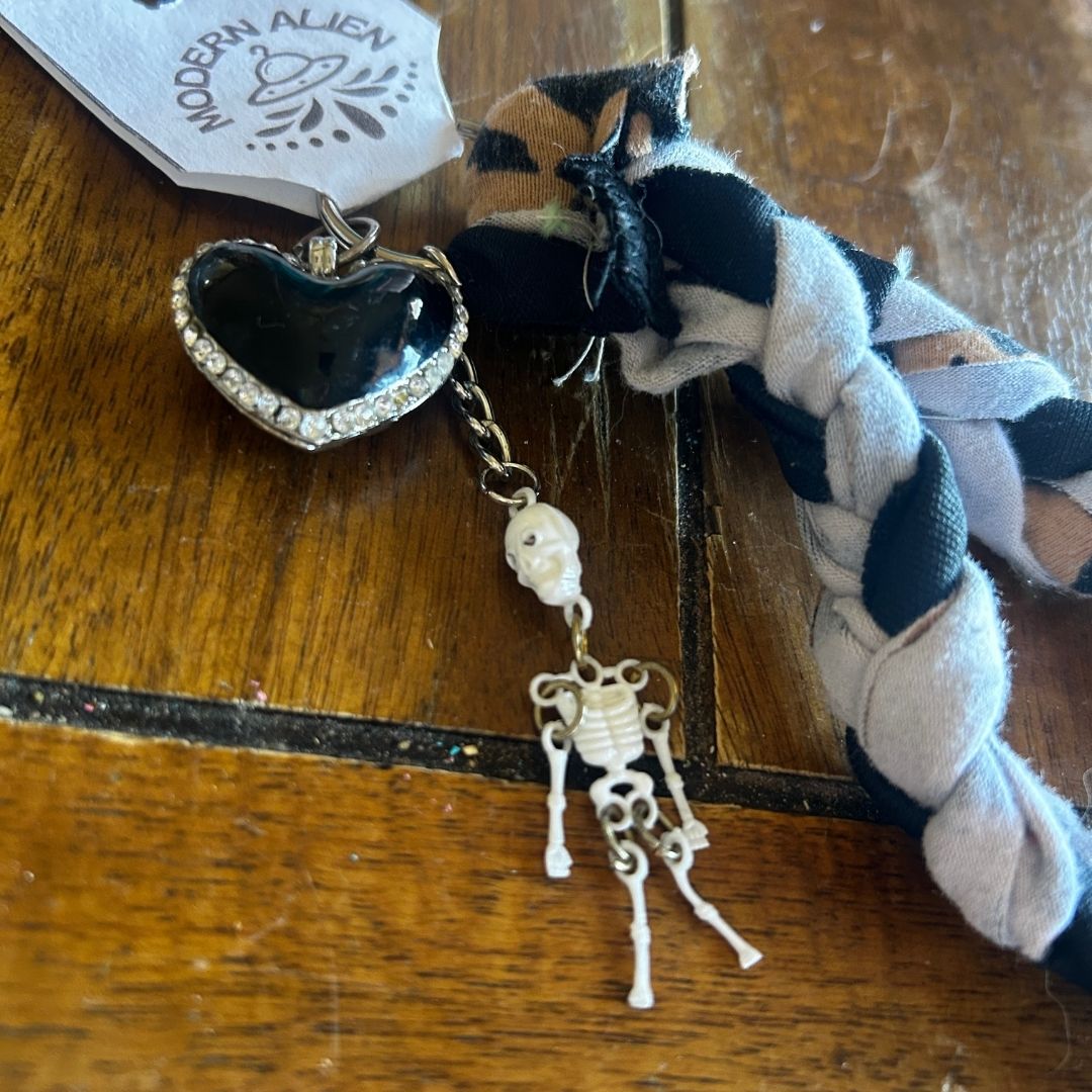 Upcycled Denim Wristlet | Handmade from Scrap Fabrics & Mismatched Earrings | One - of - a - Kind - The Modern Alien