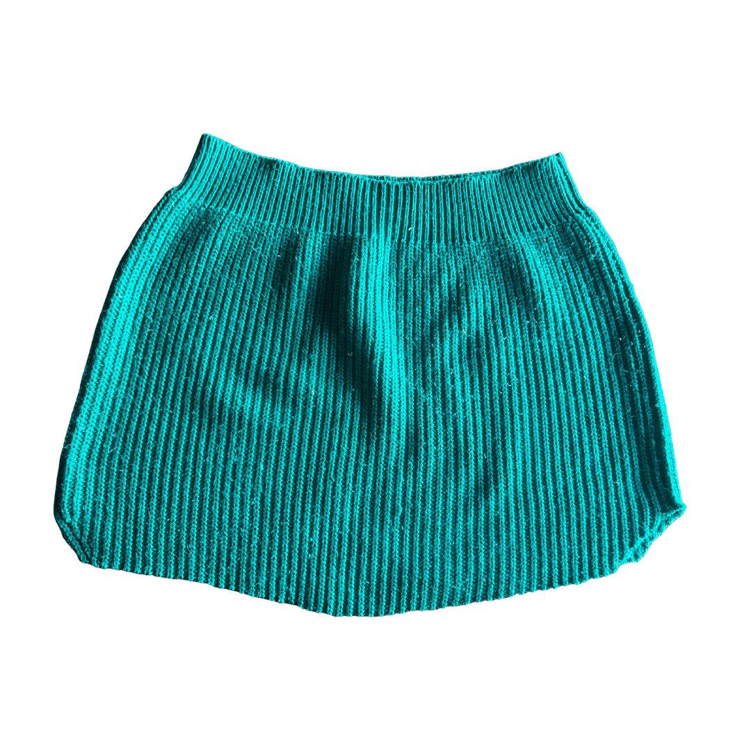Upcycled Knit Mini Skirt – Teal Ribbed Sweater Rework | One - of - a - Kind | Handmade in Arizona ♻️ Cosy, Cool + Completely Unique – Only 1 Available - The Modern Alien