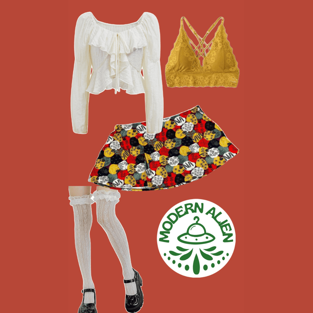 Upcycled Mini Skirt – Handmade with Bold & Playful Print - The Modern Alien