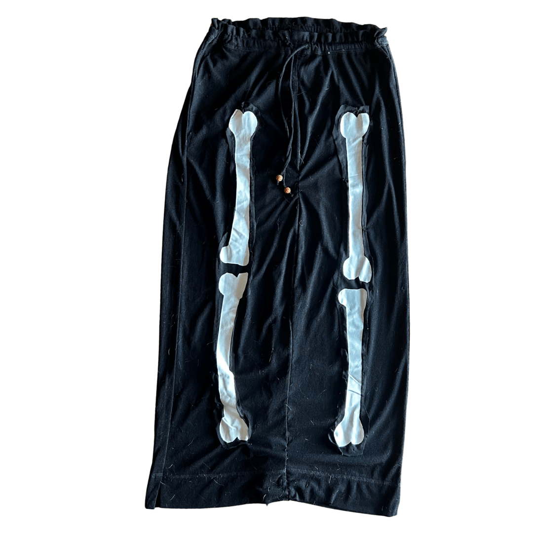 Upcycled Skeleton Maxi Skirt – Handmade from Sheer Joggers | One-of-a-Kind | Reworked in Arizona 🦴 Spooky, Sheer & Sustainable – Only 1 Available