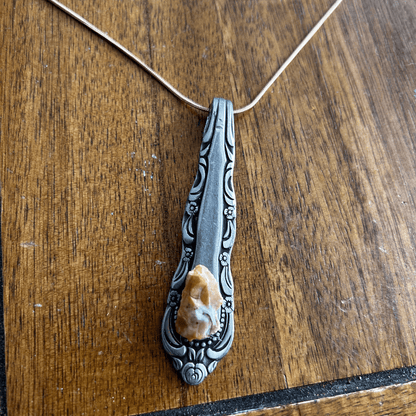 Upcycled Spoon Necklace with Raw Crystal – Handmade Statement Piece - The Modern Alien