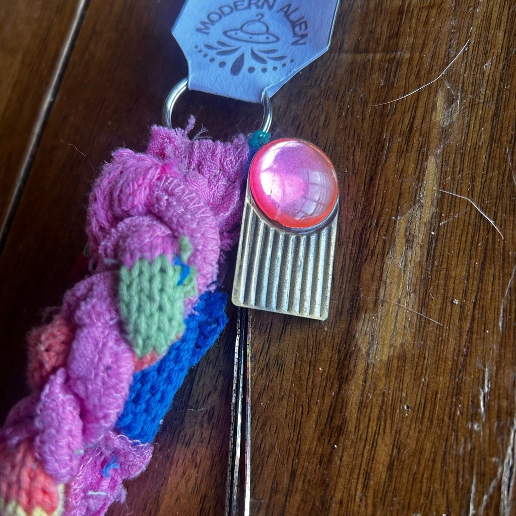 💖 Upcycled Wristlet | Handmade from Scrap Fabric & Mismatched Earrings - The Modern Alien