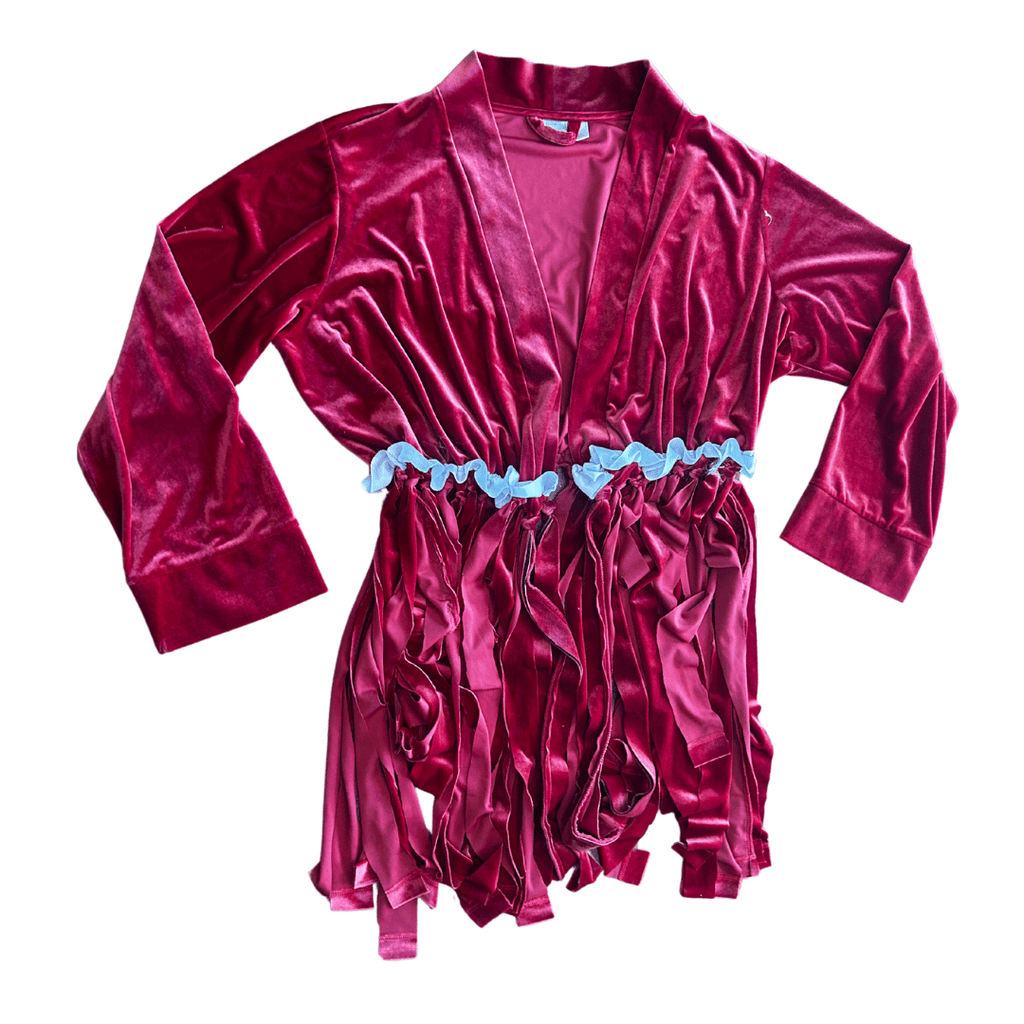 Velvet Ribbon Fringe Robe – Funky Loungewear Duster | One - of - a - Kind | Handmade in Arizona ♻️ Sustainably Reworked – Only One Available - The Modern Alien