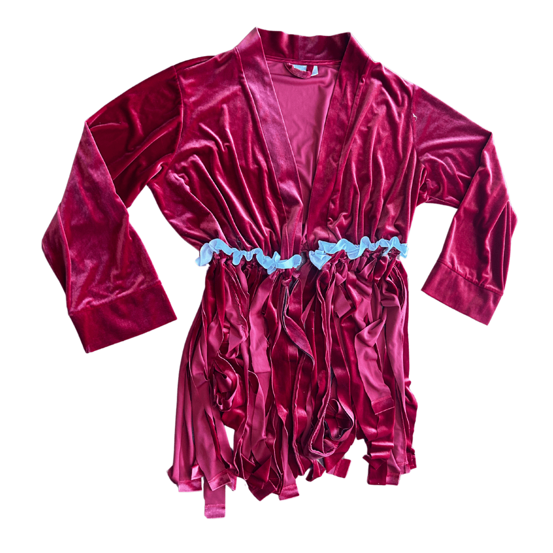 Velvet Ribbon Fringe Robe – Funky Loungewear Duster | One - of - a - Kind | Handmade in Arizona ♻️ Sustainably Reworked – Only One Available - The Modern Alien