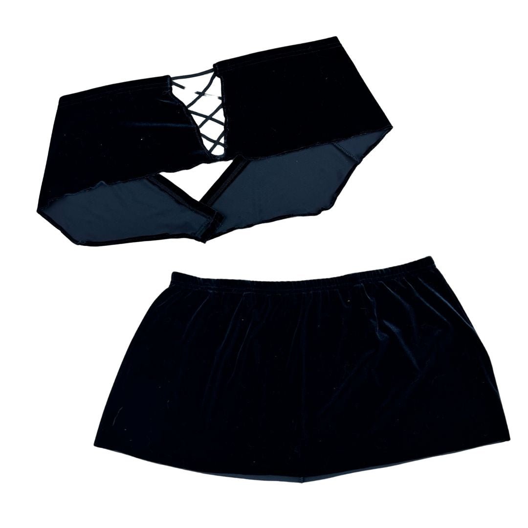 Velvet Tube Top & Mini Skirt Set – Handmade & Upcycled