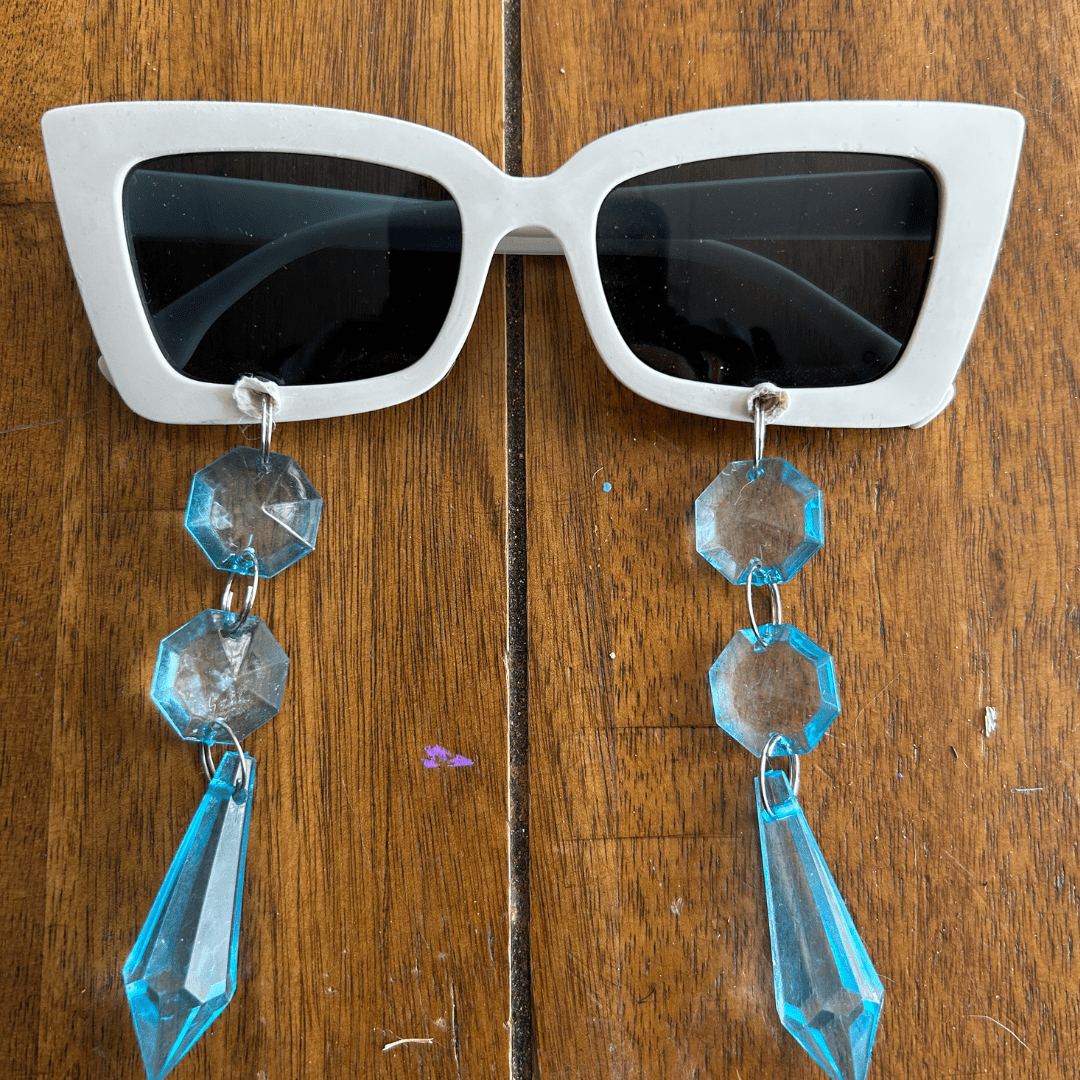 White Cat - Eye Sunglasses with Blue Crystal Drops – Handmade & One - of - a - Kind - The Modern Alien