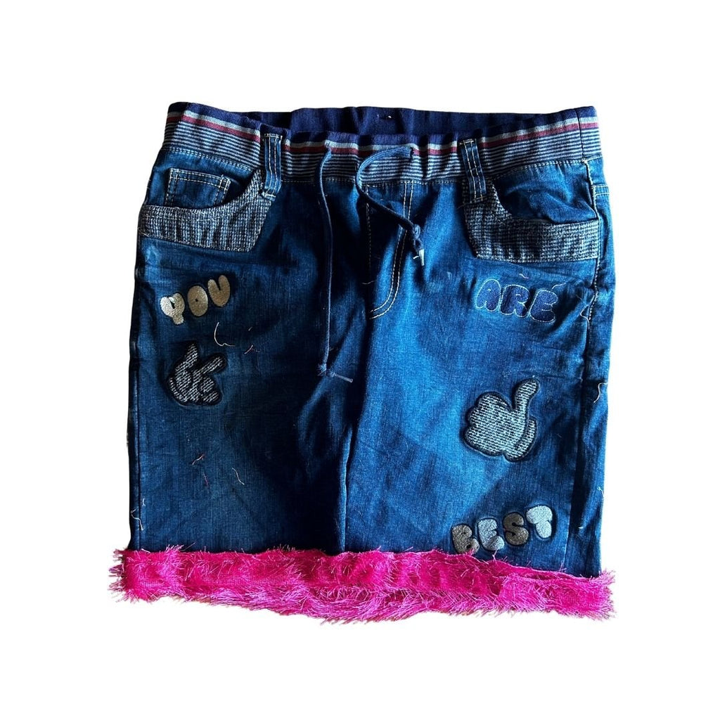 "You Are the Best" Denim Mini Skirt – Reworked from Jeans | One - of - a - Kind | Handmade in Arizona - The Modern Alien