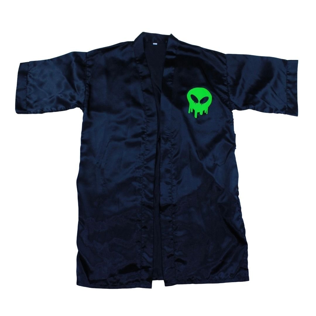 Black & Green Silk Robe – Handmade Statement Loungewear - The Modern Alien