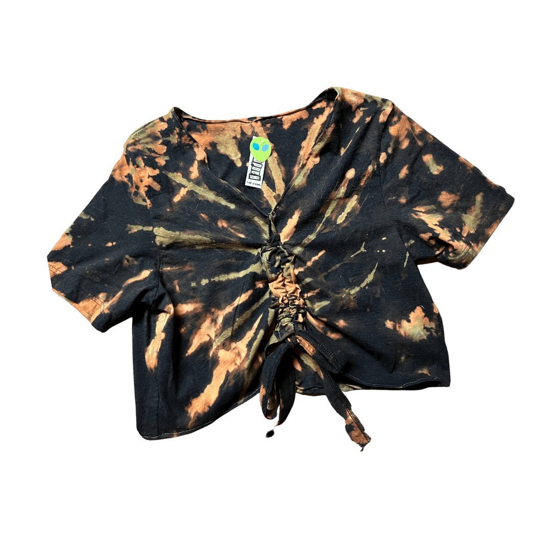 Bleach Tie-Dye Ruched Crop Top – Handmade & Upcycled