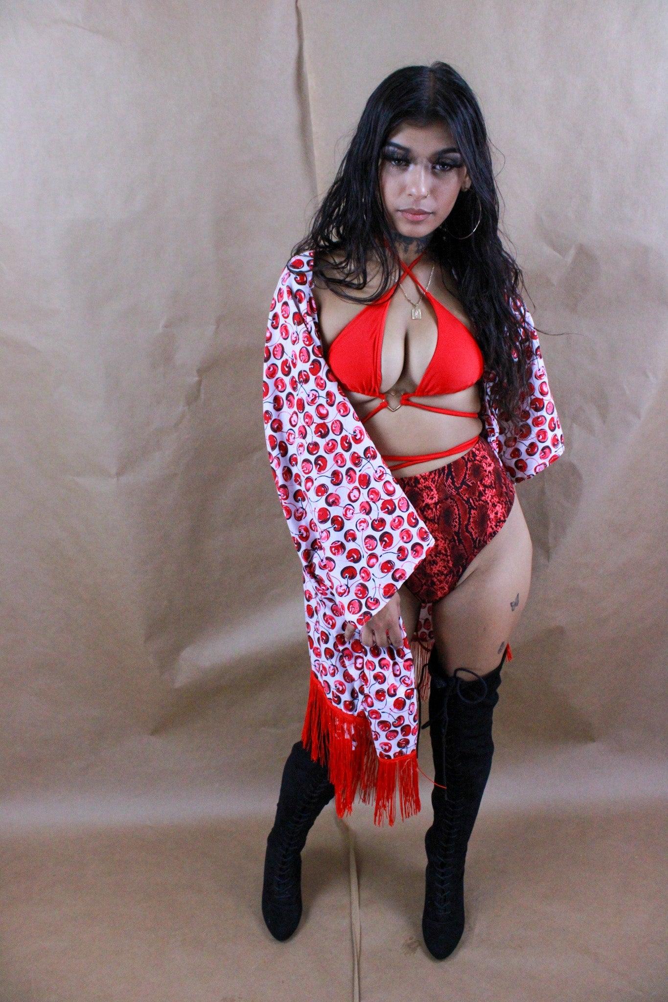 Cherry Bomber Fringe Kimono with pockets - The Modern Alien