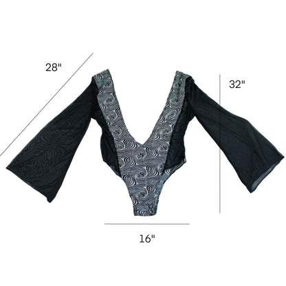 Deep - V Bell Sleeve Bodysuit – Handmade & Upcycled - The Modern Alien
