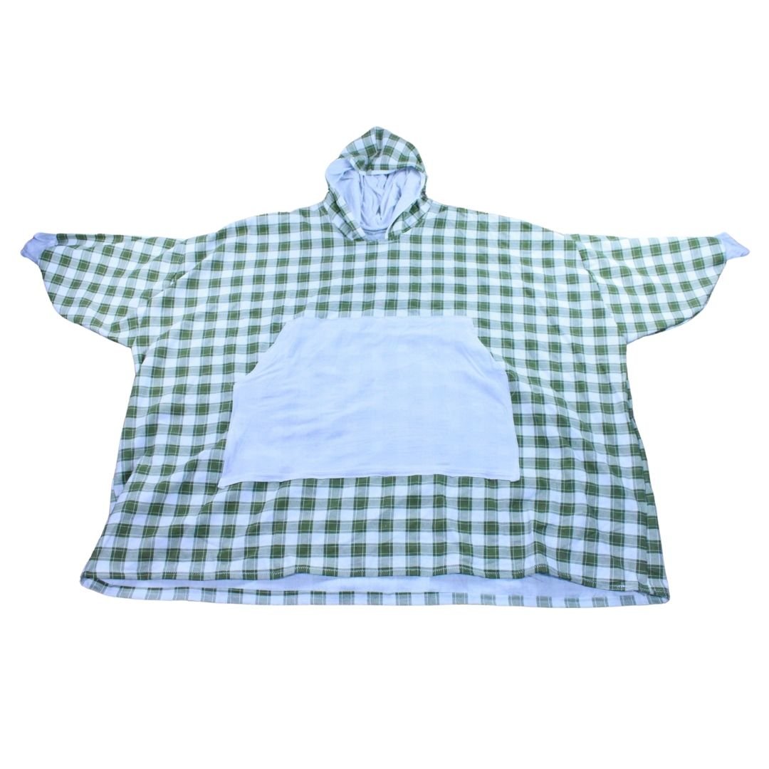 Green Flannel Oversized Hoodie – Handmade & Upcycled