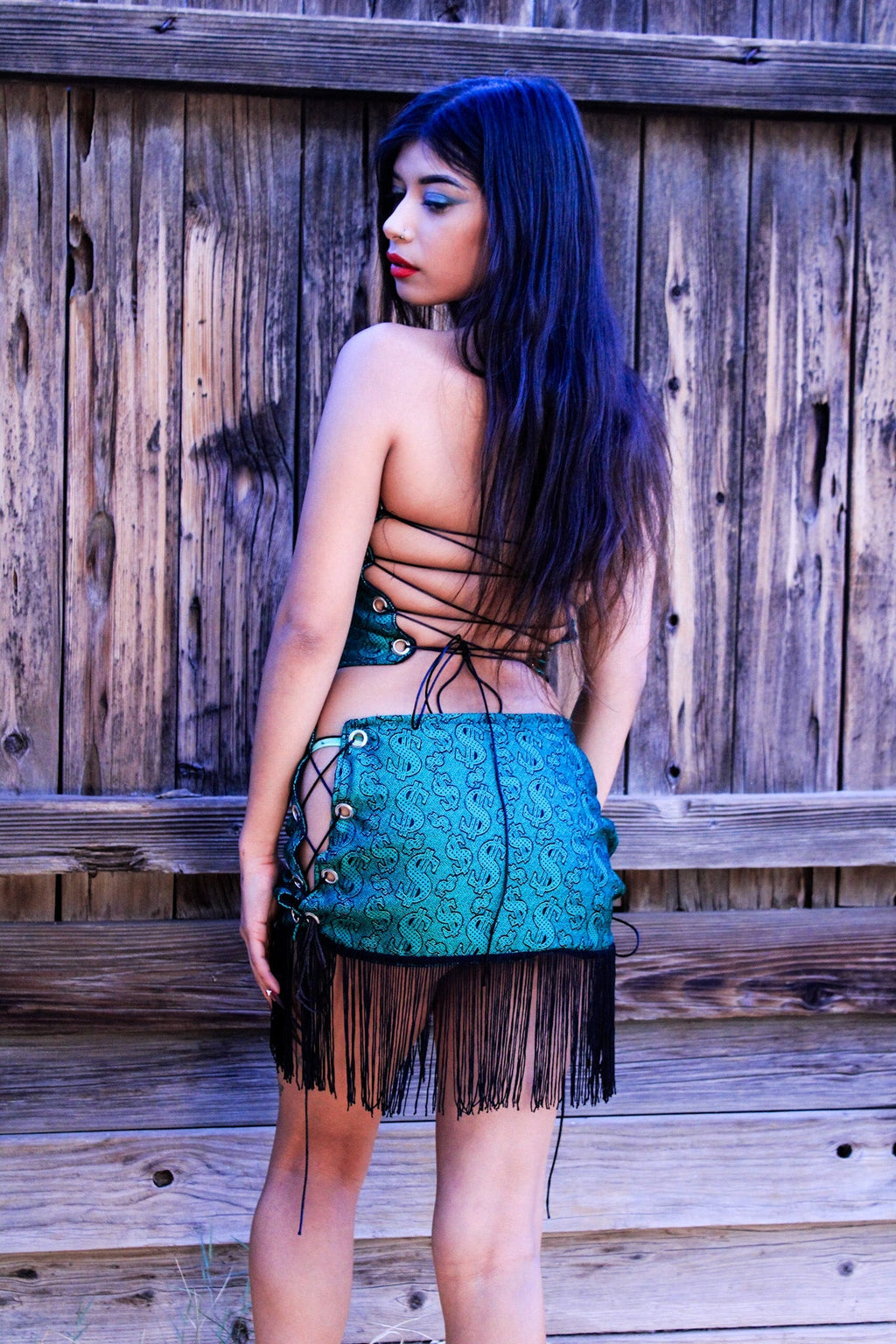 Green Pimp Money 2 - Piece Set – Tube Top & Fringe Mini Skirt - The Modern Alien
