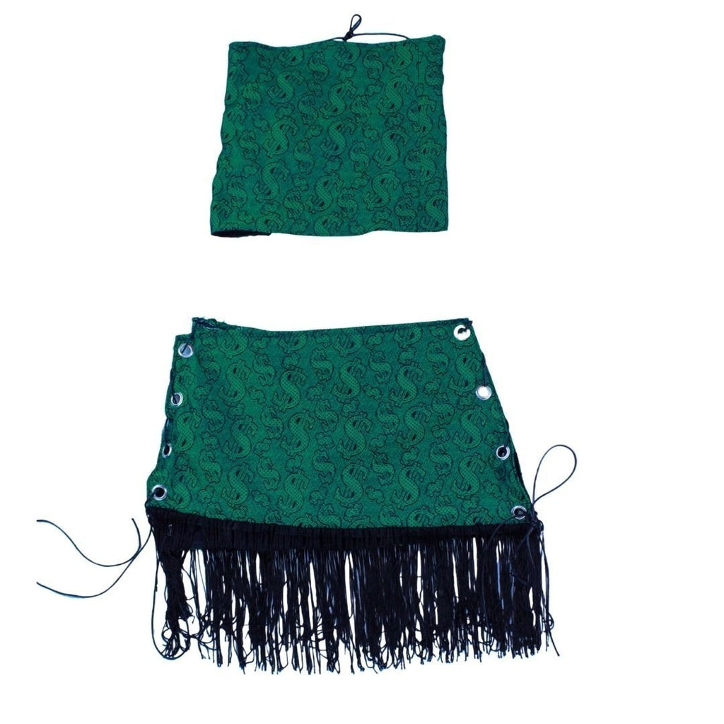 Green Pimp Money 2 - Piece Set – Tube Top & Fringe Mini Skirt - The Modern Alien