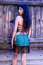 Green Pimp Money 2 - Piece Set – Tube Top & Fringe Mini Skirt - The Modern Alien