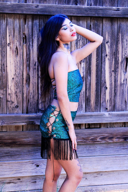Green Pimp Money 2 - Piece Set – Tube Top & Fringe Mini Skirt - The Modern Alien