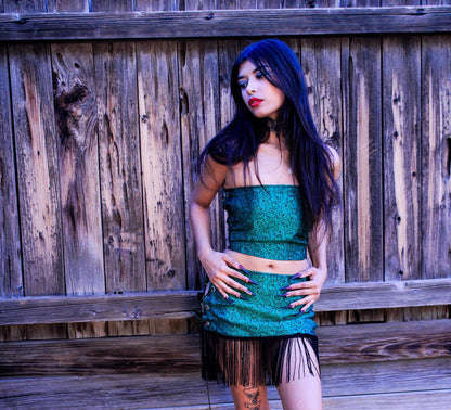 Green Pimp Money 2 - Piece Set – Tube Top & Fringe Mini Skirt - The Modern Alien