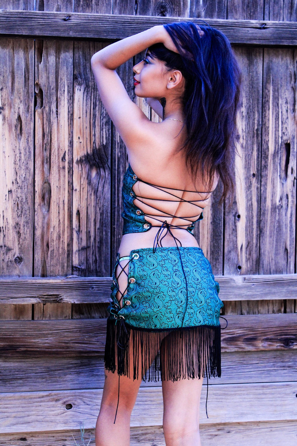 Green Pimp Money 2 - Piece Set – Tube Top & Fringe Mini Skirt - The Modern Alien