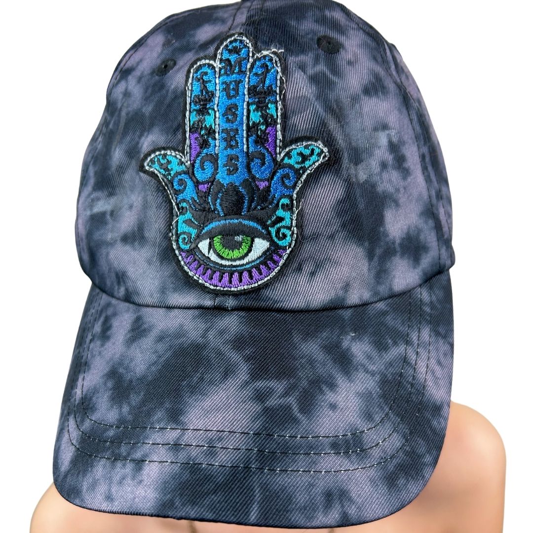 Grey Tie - Dye Hat with All Seeing Eye Patch – Handmade & Upcycled - The Modern Alien