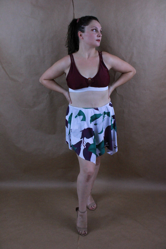 Maroon and floral Bralette and Mini Skirt - 2 Piece Set - The Modern Alien