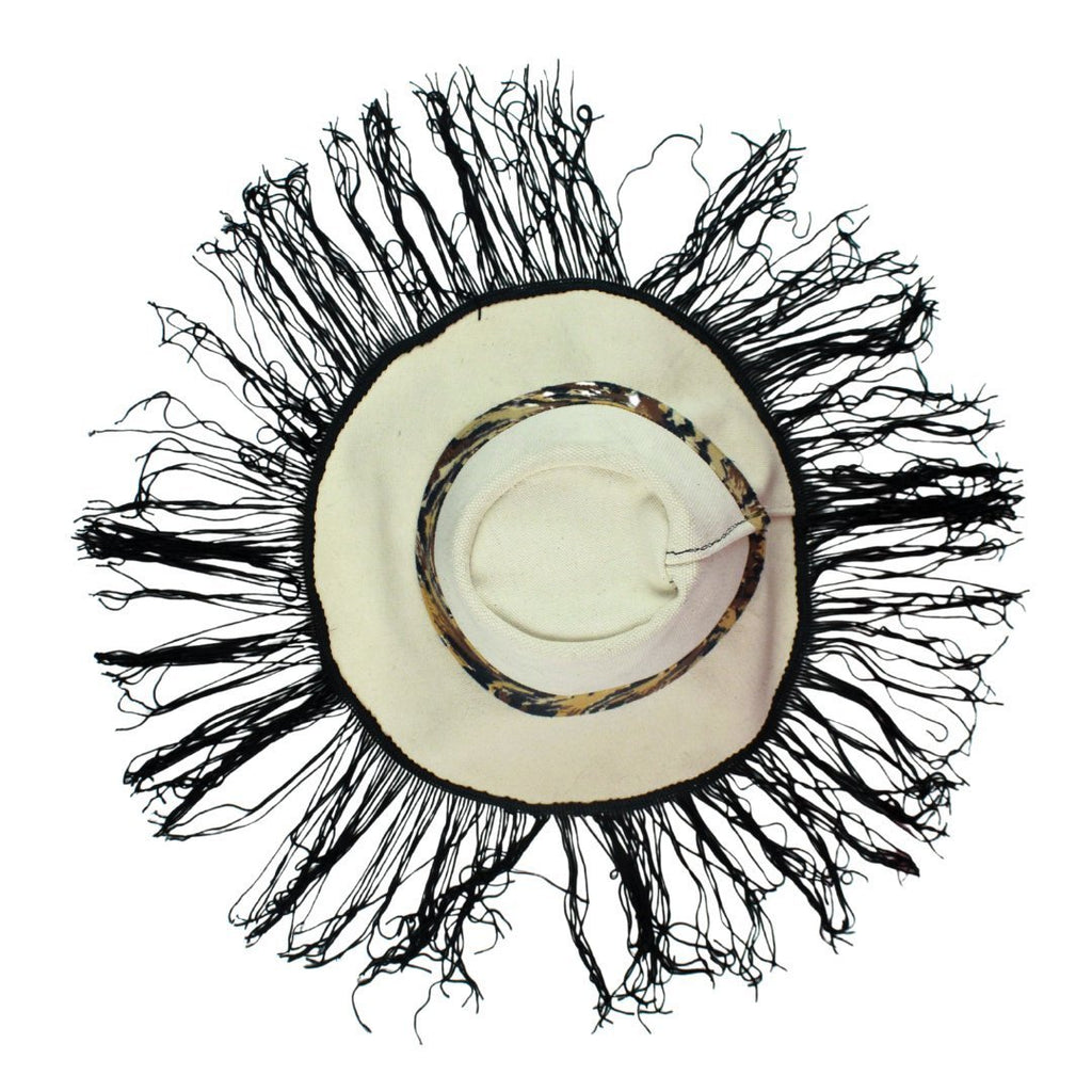 Off - White Cheetah Hat with Black Fringe – Handmade & One - of - a - Kind - The Modern Alien