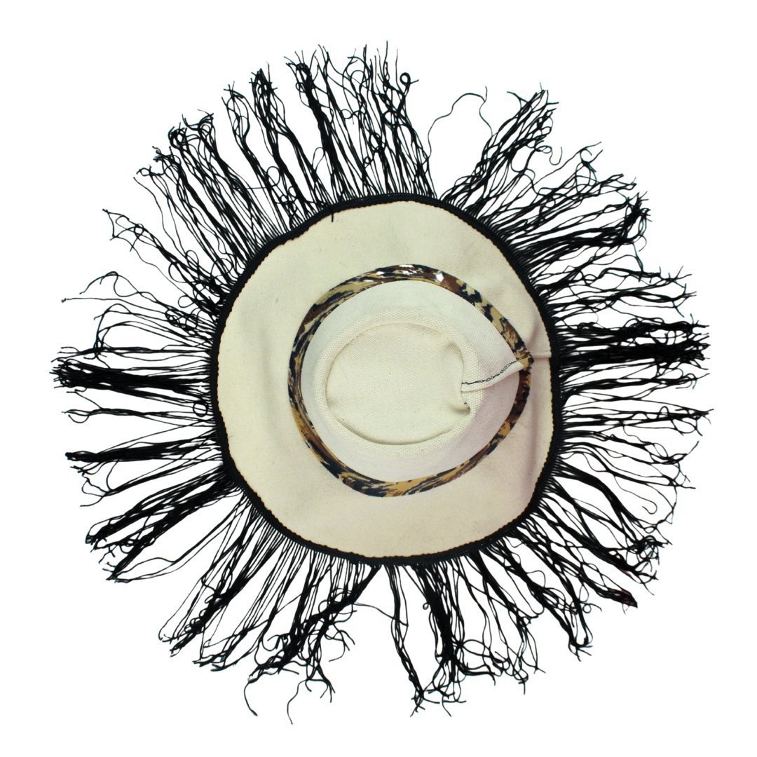 Off - White Cheetah Hat with Black Fringe – Handmade & One - of - a - Kind - The Modern Alien