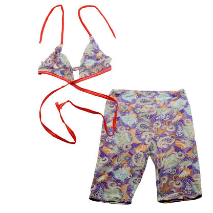 Orange and Purple Floral Tie Top with Matching Biker Shorts - The Modern Alien