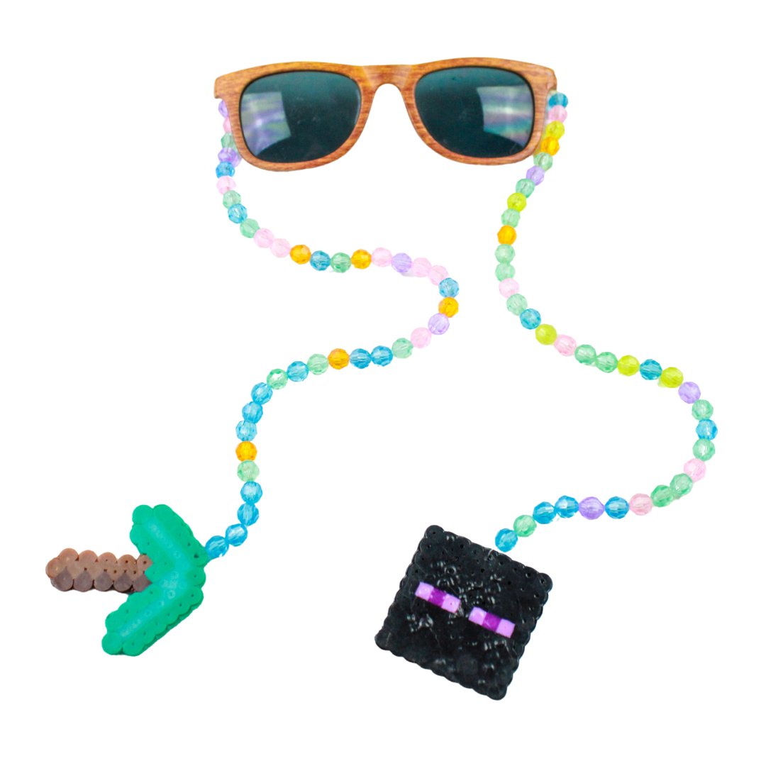 Pixel Gamer Sunglasses with Rainbow Beaded Chain – Handmade & Playfully Retro - The Modern Alien