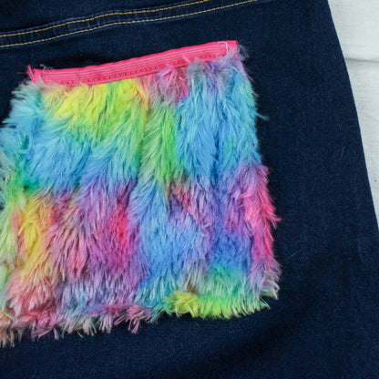 Rainbow Fuzzy Jean Skirt - Curly Girl Fashion X The Modern Alien - The Modern Alien